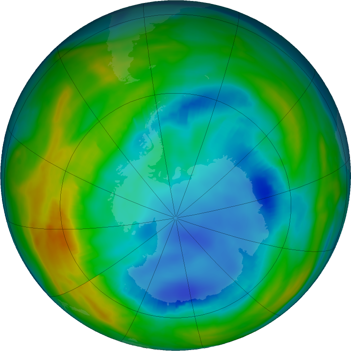 Antarctic ozone map for 04 August 2016